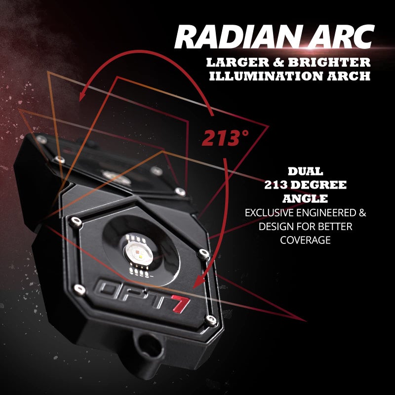 OPT7 أضواء الصخور LED RGBW من OPT7 Quantum Pro مع تطبيق بلوتوث وجهاز تحكم عن بعد، مجموعة إضاءة تحتية متعددة الألوان بزاوية واسعة 4 بودات مع سلك تمديد، مقاومة للماء IP68 للشاحنات والـ ATV والـ UTV والـ SUV. - Image 3